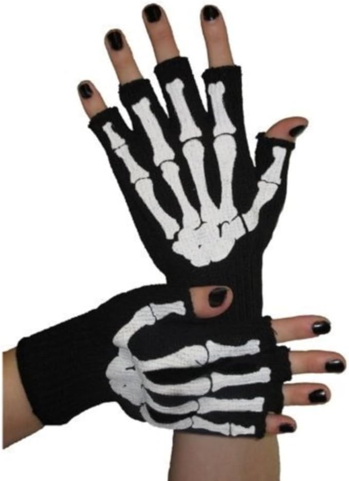O3 Men's Fingerless Skeleton Bone Gloves One Size Mixed Amazon.co.uk