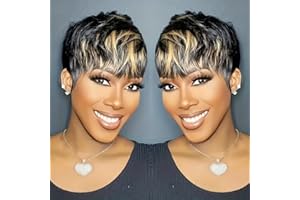 PurpleSexy Short Pixie Cut Wig for Black Women Human Hair 1B30 Colored Short Layered Pixie Wigs With Bangs for Women Brazilian Virgin Straight Human Hair Glueless Wig (1b/30)