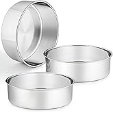 P&P CHEF 8 Inch Cake Pans Set, Round Baking Pan Stainless Steel Layer Birthday Wedding Cake Oven Pans, Non Toxic & Heavy Duty, Deep Side & Mirror Finish, Dishwasher Safe, (3Pcs)