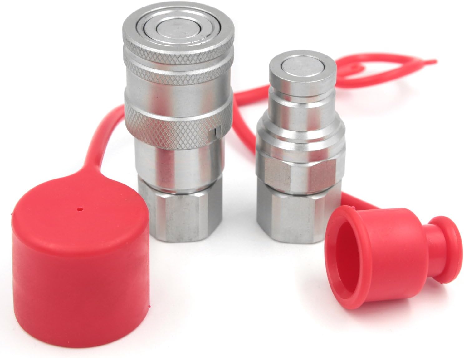 3/8" NPT Thread 3/8" Body Size Flat Face Hydraulic Quick Connect Coupling Coupler Set with Dust Caps