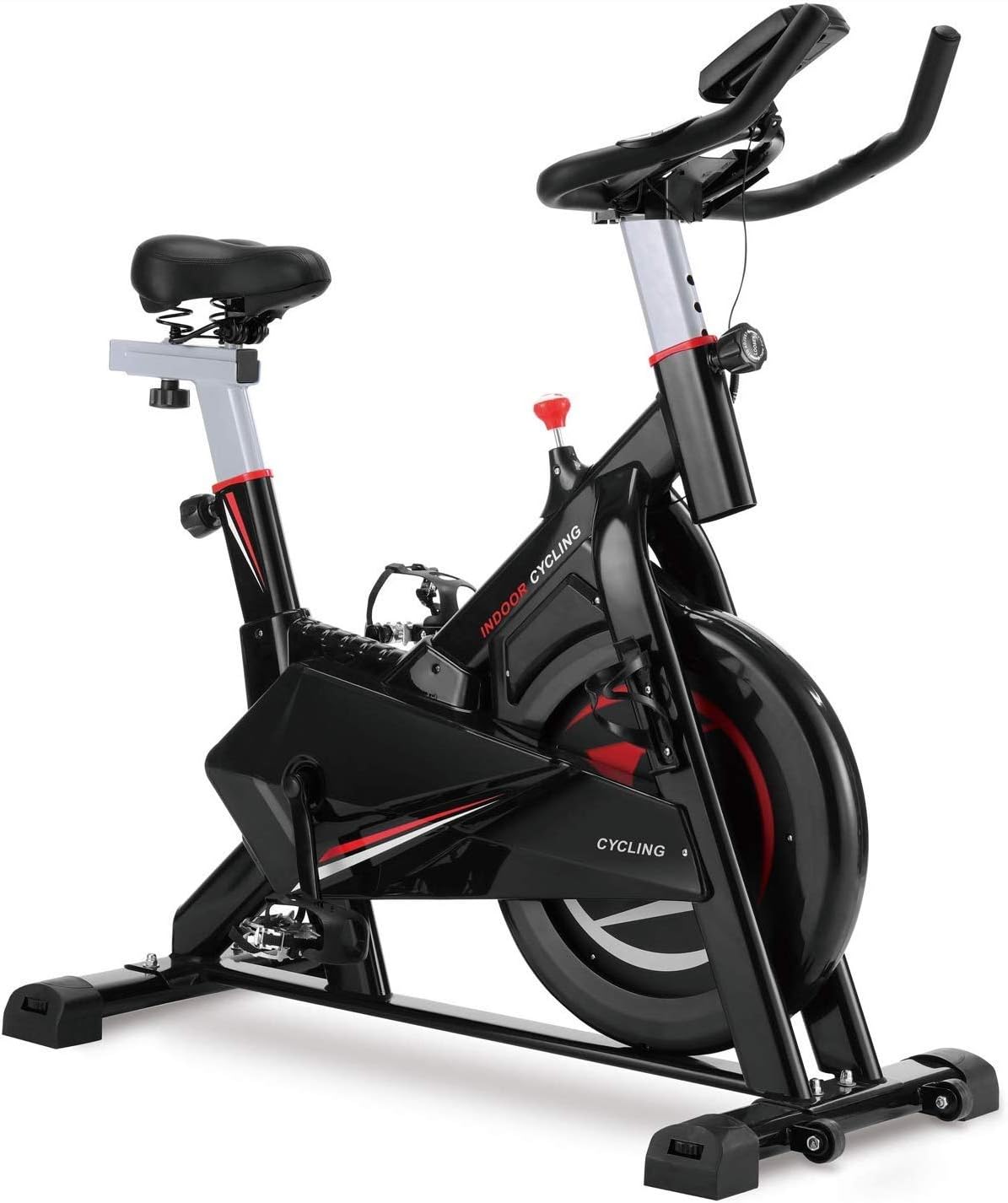 Indoor Cycling Bike Stationary - Cycle Bike with Ipad Mount & Comfortable Seat Cushion, Belt Drive System, 30 Ibs Heavy Duty Flywheel, Double-Sided ABS Chain Cover, PU Saddle, Adjustable