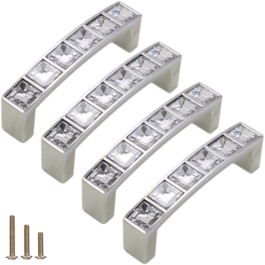 Photo 1 of ESreake 4 Pack U Shape Diamond Crystal Glass Rhinestone Cabinet Pulls Knobs Handles,Modern Decorated Shiny Dresser Drawer Pulls Handles for Cupboard Wardrobe Dresser (2.5" Hole Centers, 4 Pack)
