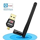 ANEWISH Wifi Adapter, ac 600 Wifi Card Dual Band 5.8Ghz & 2.4Ghz USB Wifi Wireless Network Adapter for PC laptop desktop, Support Windows 10/8.1/8/7/XP/Vista/2000, Mac OS X 10.4-10.13