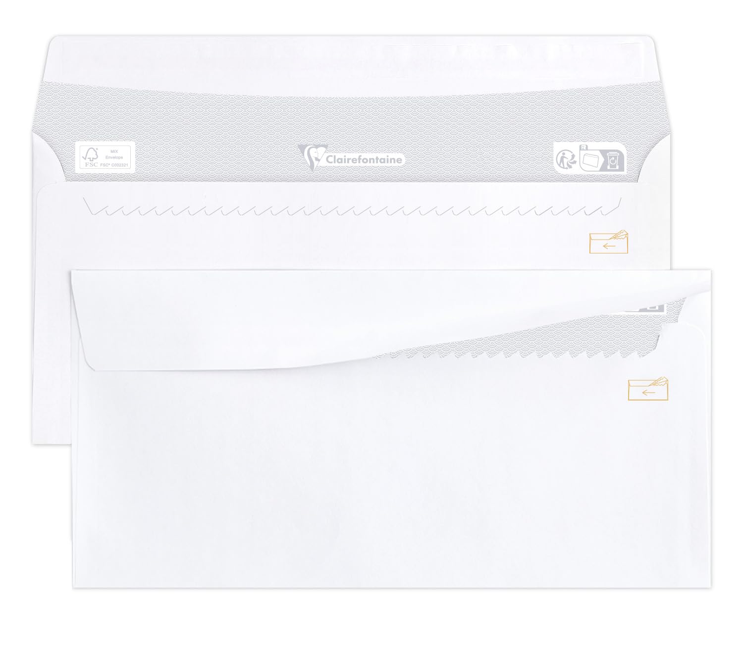 Clairefontaine 5995C - Box of 500 White Envelopes - Size: DL- 110x220mm - Easy Opening - Self-Adhesive - 80g/m² - Correspondence - Manufactured in France