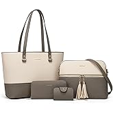 Women Fashion Synthetic Leather Handbags Tote Bag Shoulder Bag Top Handle Satchel Purse Set 4pcs