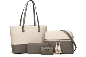 LOVEMATCH Women Fashion Synthetic Leather Handbags Tote Bag Shoulder Bag Top Handle Satchel Purse Set 4pcs