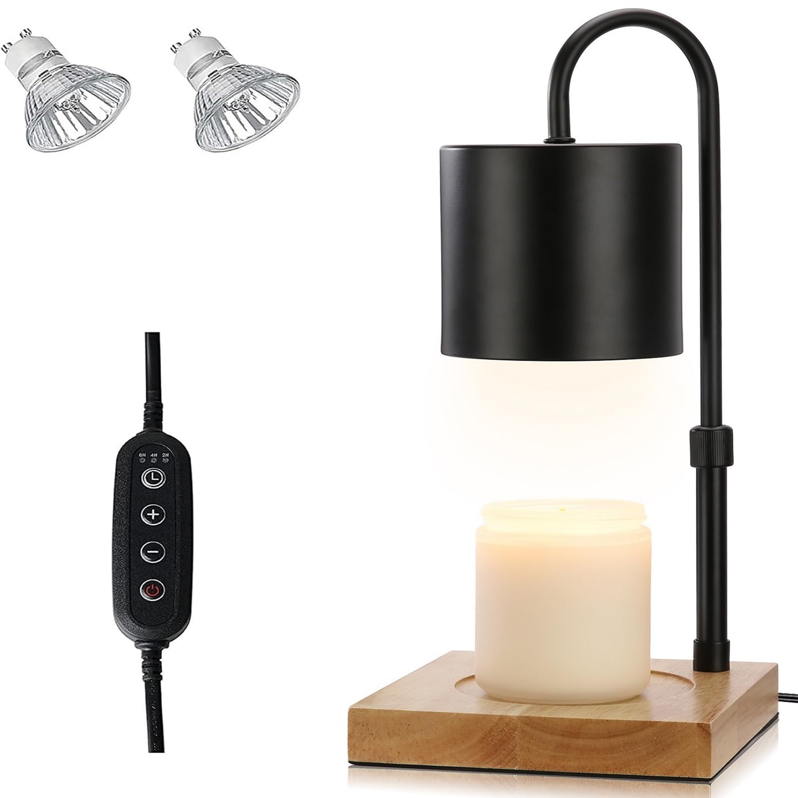 MQFORU Candle Warmer Lamp, Electric Candle Warmer Lamp with 2H/4H/8H Timer Dimming Height Adjustable Safety Night Lamp, Home Scented Jar Candles Decor Gifts (2 Bulbs, Black)(NLD12)