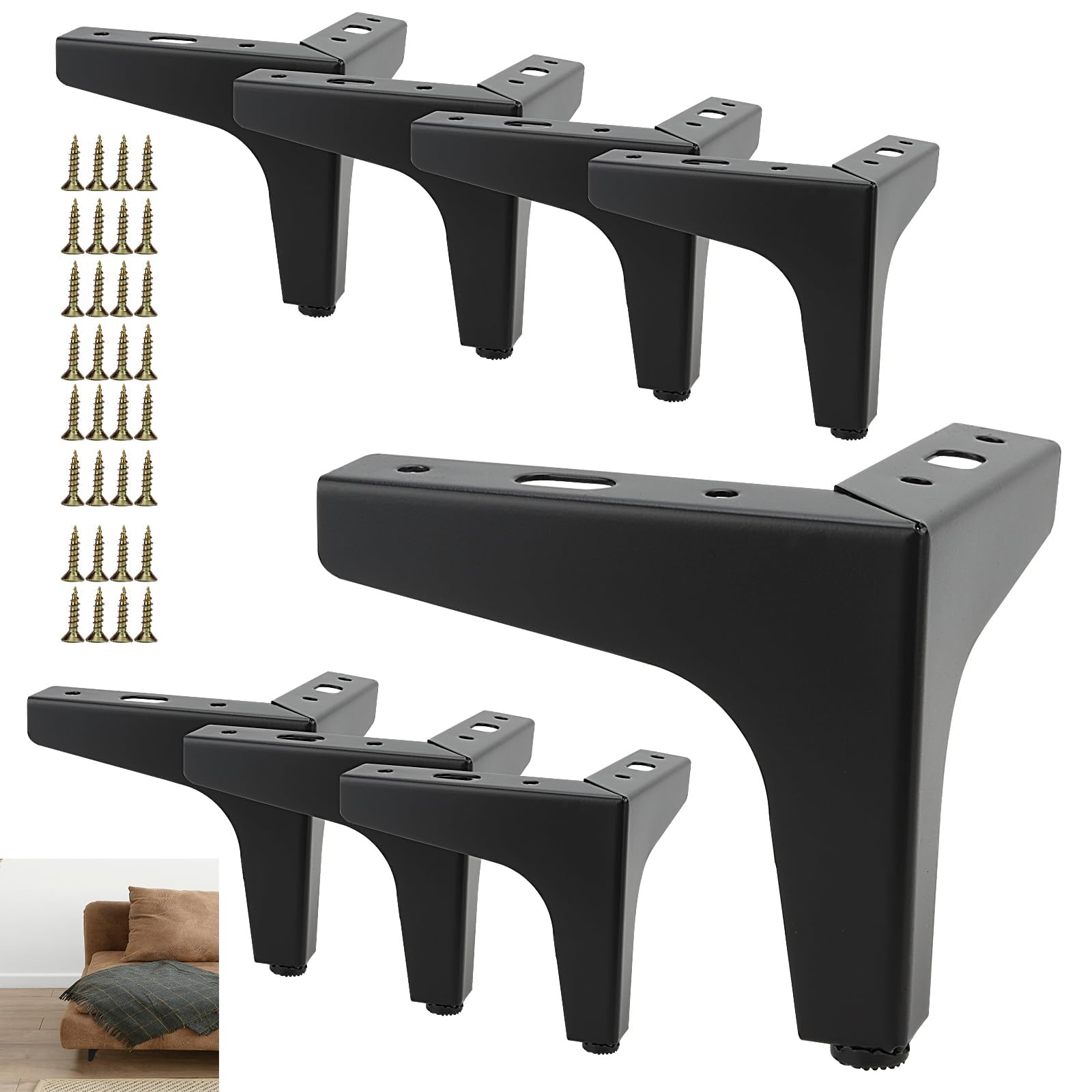 8 PCS 10cm Black Furniture Legs with Screws, 4 Inch Modern Triangle Black Sofa Feet for Table Cabinet Cupboard Chair