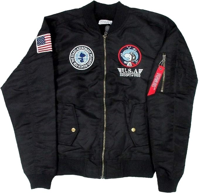 Amazon Peanuts ピーナッツ スヌーピー Ma1 ジャケット 裏ボア 中綿 メンズ 刺繍ワッペン 黒 緑 コート ジャケット 通販