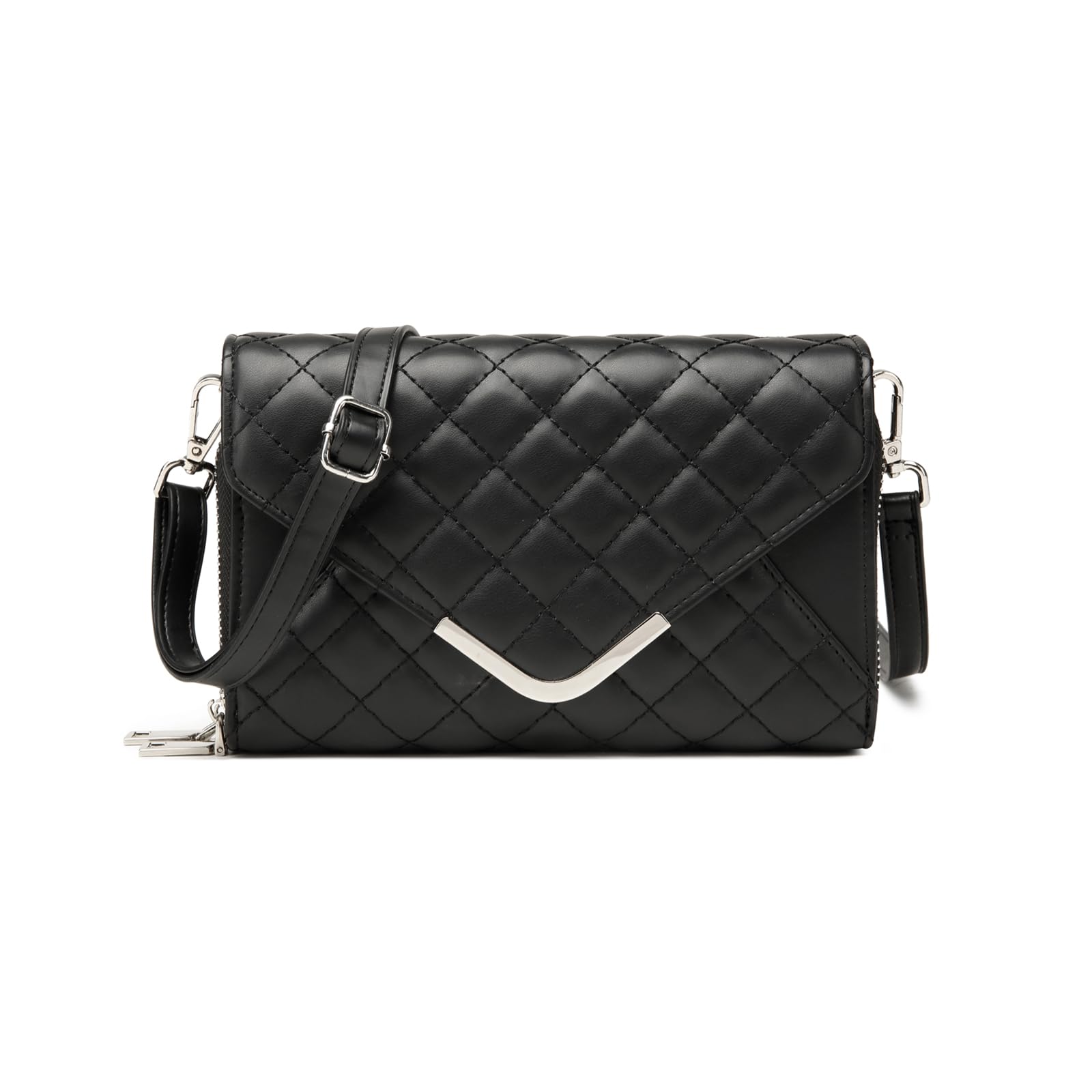 JANSBEN Women's Shoulder Bag Small Leather Quilted Bag Multiple Compartments Shoulder Bag Vegan Crossbody Bag Mobile Phone Case Passport Evening Bag ID Pockets with Credit Card Slots, black, Utility