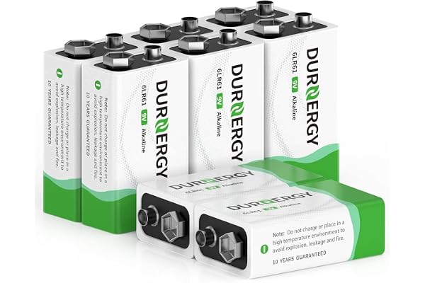 DURNERGY 9 Volt Batteries 8 Pack, Alkaline 9 Volt Battery for Smoke Alarms, 10 Years Shelf Life, 6LR61 Smoke Detector Battery