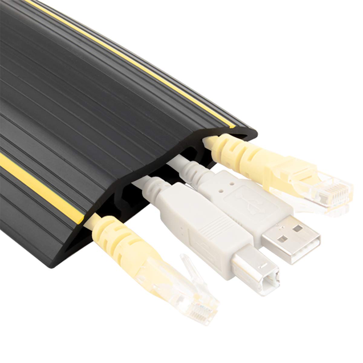Photo 1 of 20Ft Floor Cable Cover, Floor Cord Protector 3 Channels Contains Cords, Cables and Wires, Perfect for Office, Home, Workshop, Warehouse, Concert, or Other Outdoor Surroundings (Black)