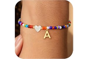 Decholly Colorful Initial Bracelets for Women Girls - Cute Beaded Heart Initial Bracelet Teen Girl Gifts Trendy Stuff, Bohemian Gold Charm Bracelet Personalized Gifts for Women Girls Jewelry