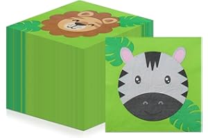 PIXHOTUL 100 Pcs Jungle Safari Napkins, Jungle Safari Party Decorations Jungle Animal Paper Napkins Tiger Lunch Napkins for Kids Birthday, Wild One Party, Jungle Safari Theme Party, Baby Shower