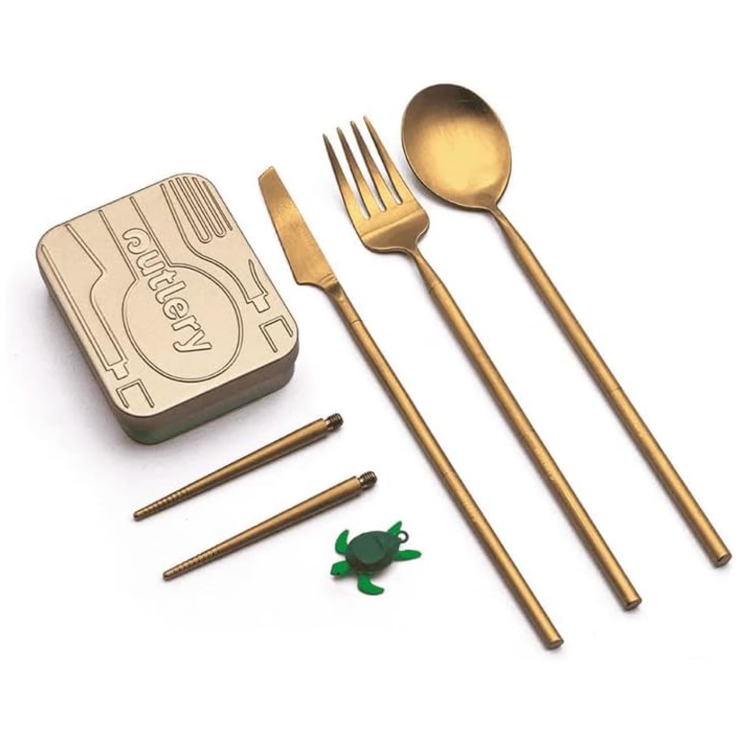 Outlery | Portable & Reusable Stainless Steel Travel Cutlery Set and Reusable Chopsticks (Metallic Gold) Pocket Sized Cutlery Set — image 1