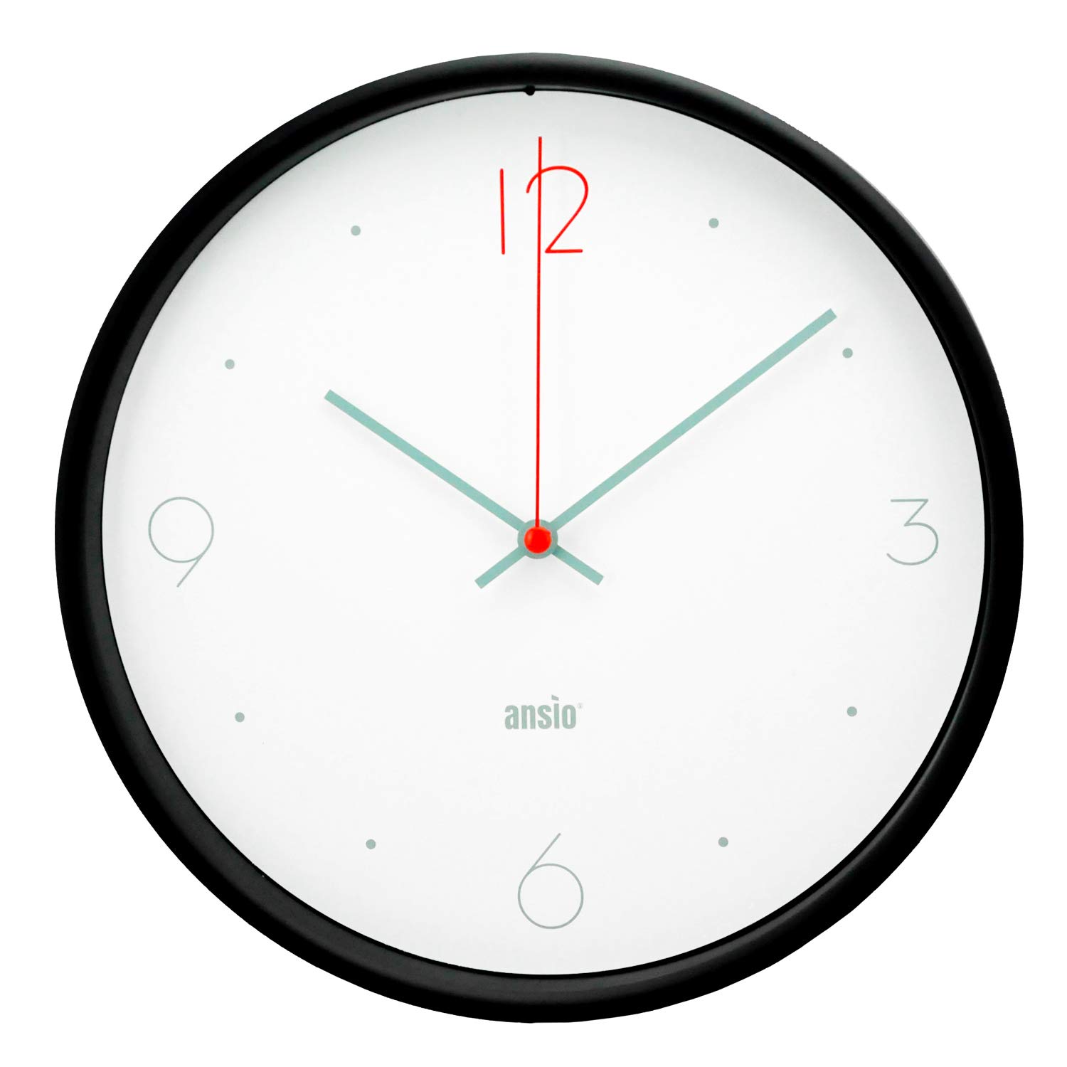 ANSIO Wall Clocks 10 inch/25.4cm For Living Room Modern, Large Wall Clock Ideal for Bedrooms, Kitchen, Office, Bathroom - Black Frame and White Background, Silent Wall Clock