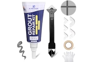 KCUT Tile Grout for Floor Tile Repair Kit, Grout Sealer Grout Filler & 3-in-1 Grout Removal Scraper for Renew Repair Bathroom Shower Kitchen Bedroom Floor Tile Gaps Grout Pen Paint (6.35oz Grey)