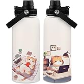 WWHSAI Cats Water Bottle 32oz, Cat Lover Gifts Travel Stainless Steel Tumbler, Keeps Drinks Cold & Hot, Double Wall Vacuum Insulated Coffee Cup, Christmas Birthday Cat Themed Gift for Cats Lover Women