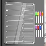 Acrylic Magnetic Menu Board For Kitchen,Acrylic Weekly Calendar For Fridge,Acrylic Dry Erase Board For Fridge With 6 Magnetic Erasable Markers 20x30cm