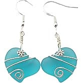 Yinahawaii Special Handmade Sea Glass Earrings, Hawaiian Jewelry, Wire Twin Heart Earrings, Beach Jewelry For Women Birthday Gift