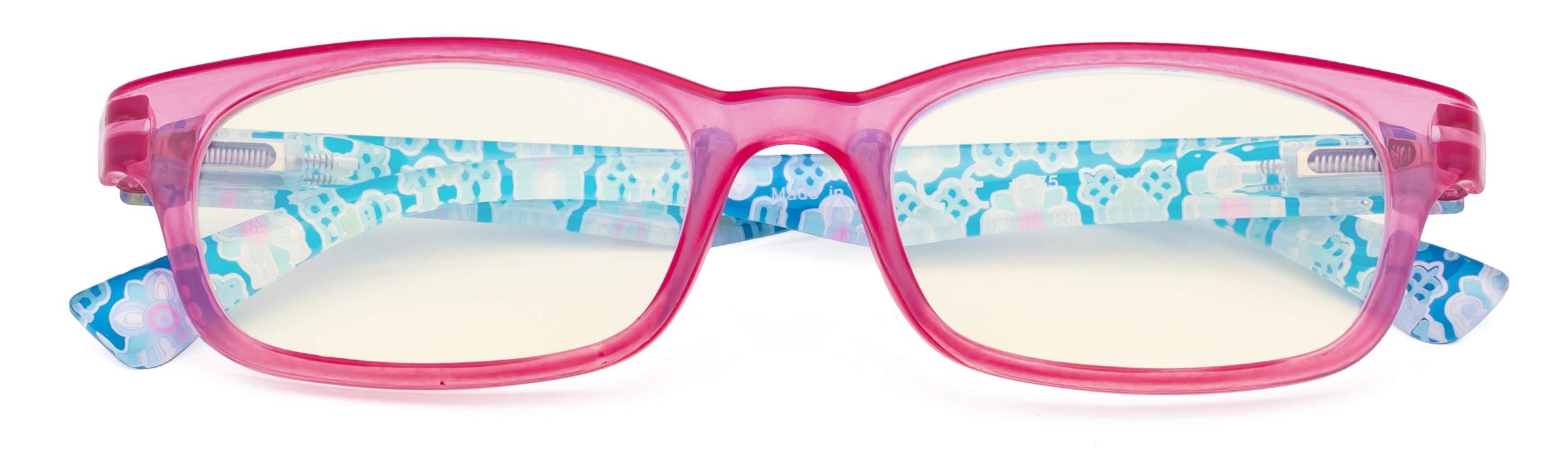 CessBlu Ladies Blue Light Filter Computer Glasses Floral Print Design Blocking UV Readers for Women Reading Screen (Pink) +0.5