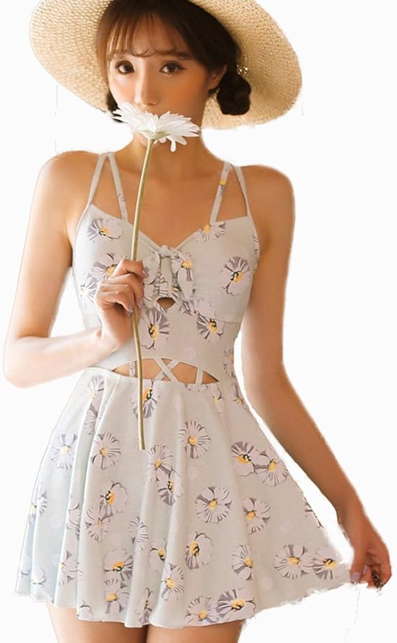 Amazon 17年 水着 レディース ワンピース水着 ワンピース スイムウエア体型カバー おしゃれ セクシー かわいい パッド付き 温泉 女性用 女の子 花柄 グレー ワンピース 通販