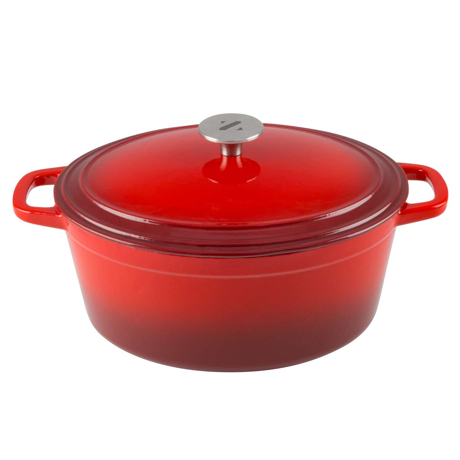 Zelancio 6 Quart Cast Iron Enamel Covered Oval Dutch Oven Cooking Dish with Skillet Lid (Cayenne Red)