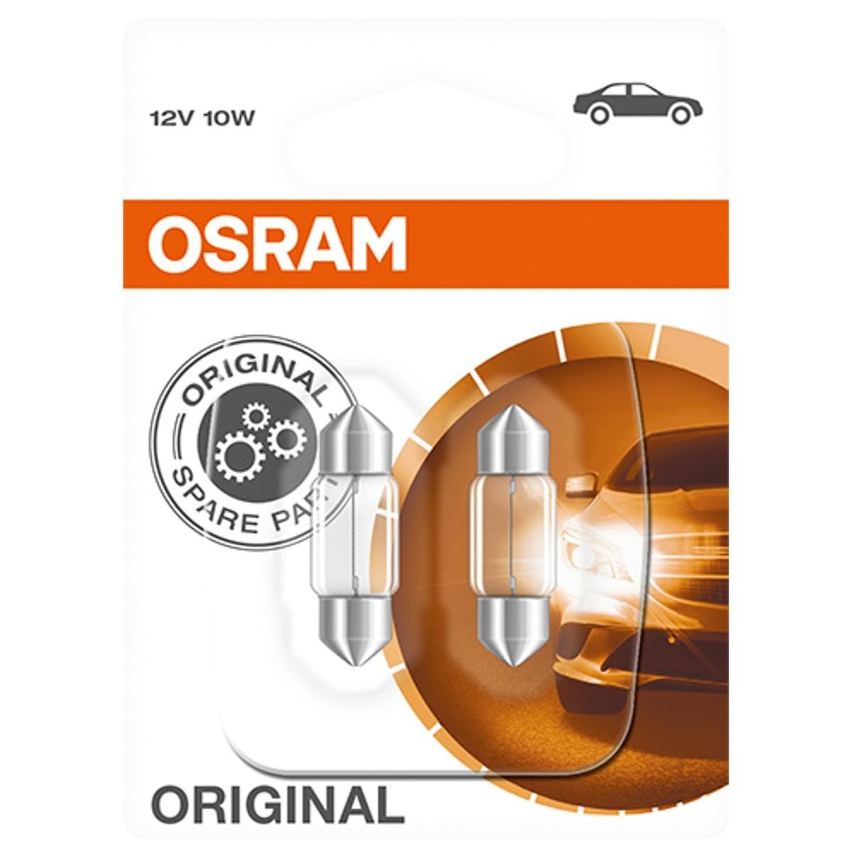 OSRAM 6438-02B Original Equipment Quality Festoon Bulbs, 12 V, 10 W, Set of 2, Yellow