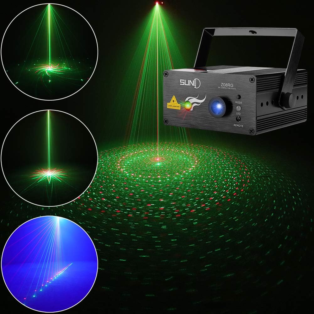 Suny Laser Music Projector Dj Laser Lights 8 Big Patterns Red Green Stage Lighting Blue Led Remote Control Sound Activated Xmas Party Indoor Family Wedding Decoration Carnival Holiday Bar Disco Show Live