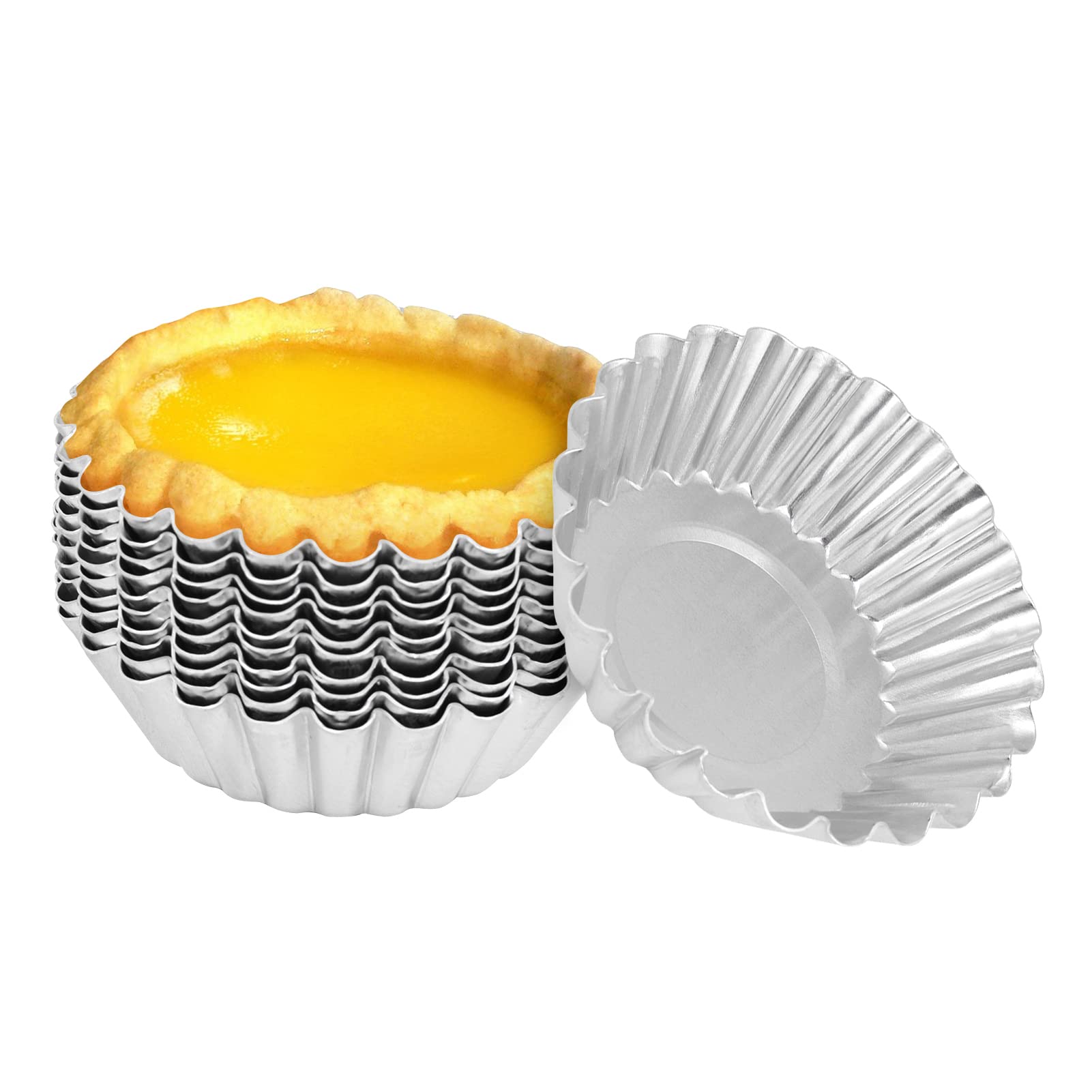 10pcs Egg Tart Mold, Aluminum Cupcake Cookie Mold Reusable Muffin Cake Muffin Mould, for Cupcake Pudding Muffin and Kitchen Baking Tools 70mm