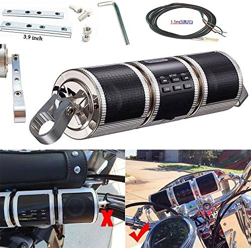 AUSID Motorcycle Bluetooth Speakers,12V Waterproof HIFI Bluetooth Motorcycle Scooter Stereo Sound System Radio Remote Alarm Speaker FM Radio MP3 Player Supports USB/TF Card/AUX In/FM Radio - Silver