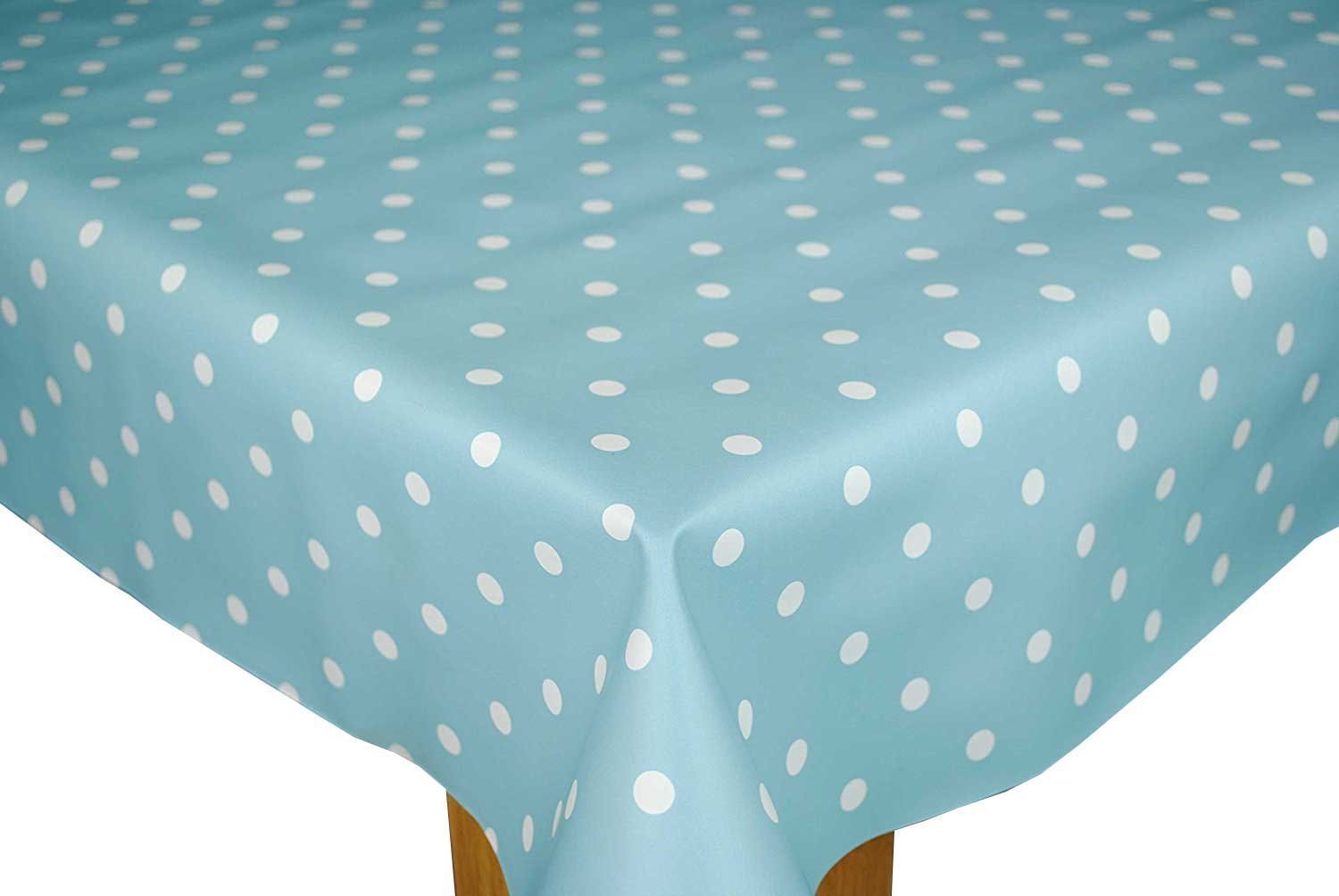 Karina Home Duck Egg Blue Polka Dotty Wipe Clean Tablecloth Vinyl