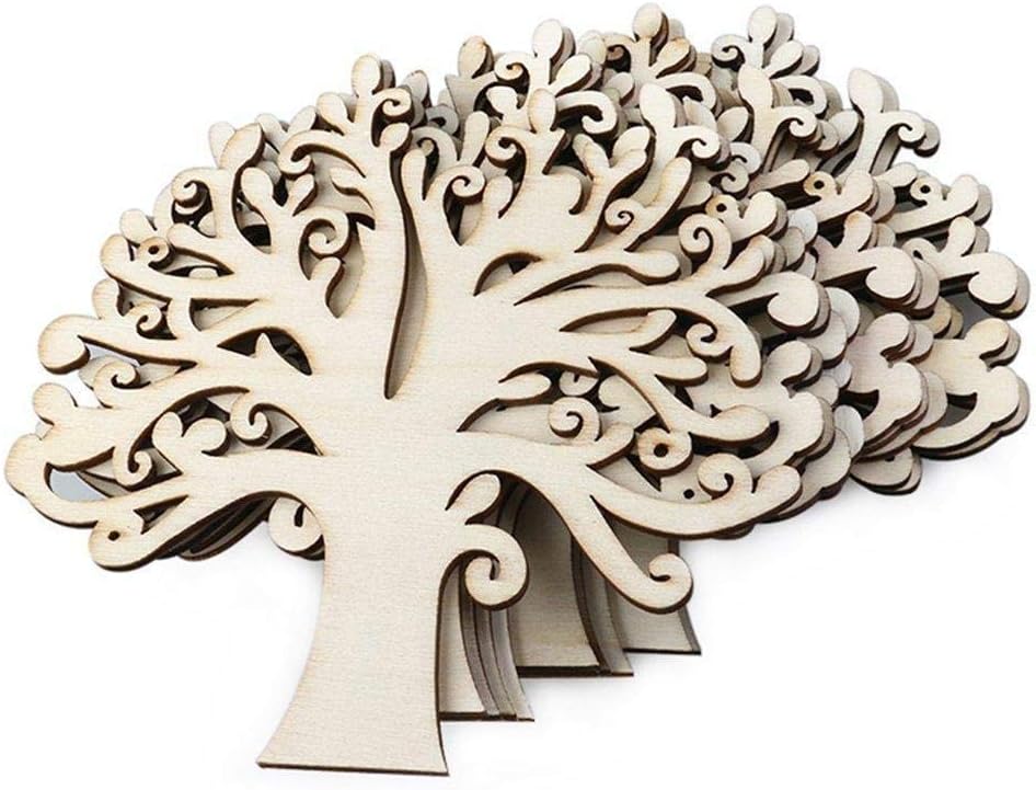 10 Pcs Tree Shape for Crafts Family Tree Wood Cutout Blank Hollow Design Wooden Embellishments for DIY Crafts (Wood Color)
