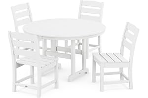 POLYWOOD Lakeside 5-Piece Outdoor Dining Set, Recycled HDPE Plastic Patio Furniture, Bistro Table and 4 Chairs, All-Weather Fade Proof, White, Made in USA