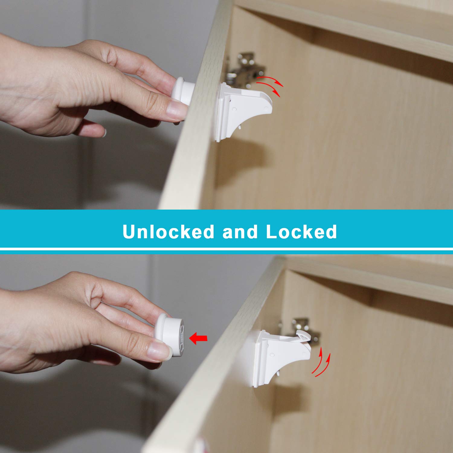 Magnetic Cabinet Locks - Baby Safety Locks, Childproof Cabinet Latch for Baby Proofing Cabinets, Drawers and Locking Cupboard - No Tools Needed (10 Locks with 1 Keys)