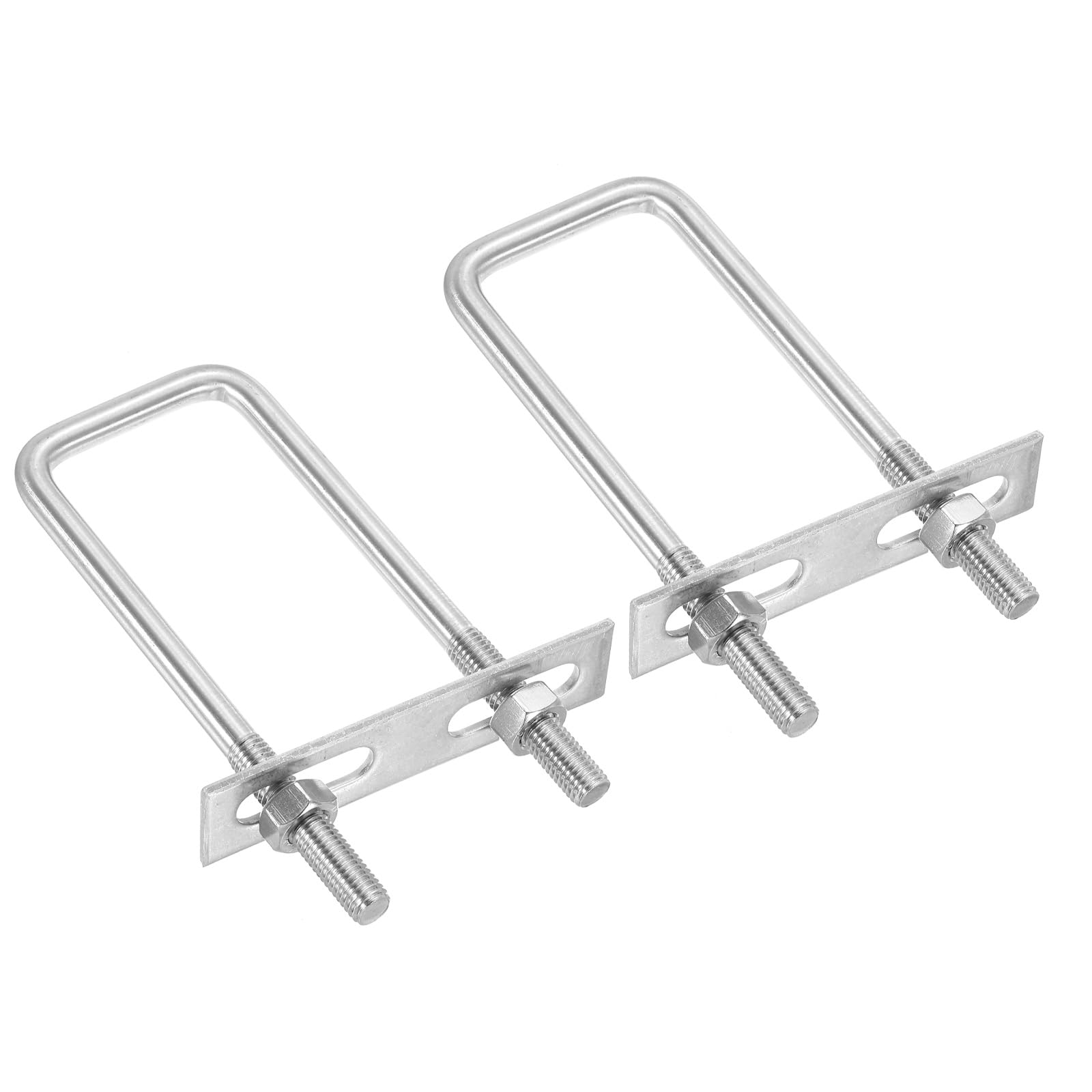 PATIKIL M10x50x150mm Square U-Bolts Kit, 2Set 304 Stainless Steel Square U Shaped Bolts Replacement Parts with Frame Plates and Nuts for Ski Board Sailboat Trailer