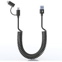 Amazon.com: USB to USB C and Lightning Cable Combo 2 in 1 Coiled ...