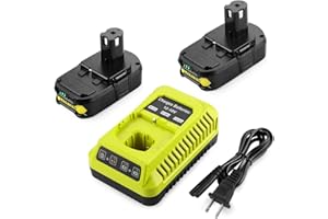 Energup 2Pack 18Volt P102 Replace for Ryobi 18V Batteries and Charger Combo 3.5A, for 18 Volt ONE Plus P103 P104 P105 P107 P109 P190 P191 P122 for Ryobi 18v Lithium Battery