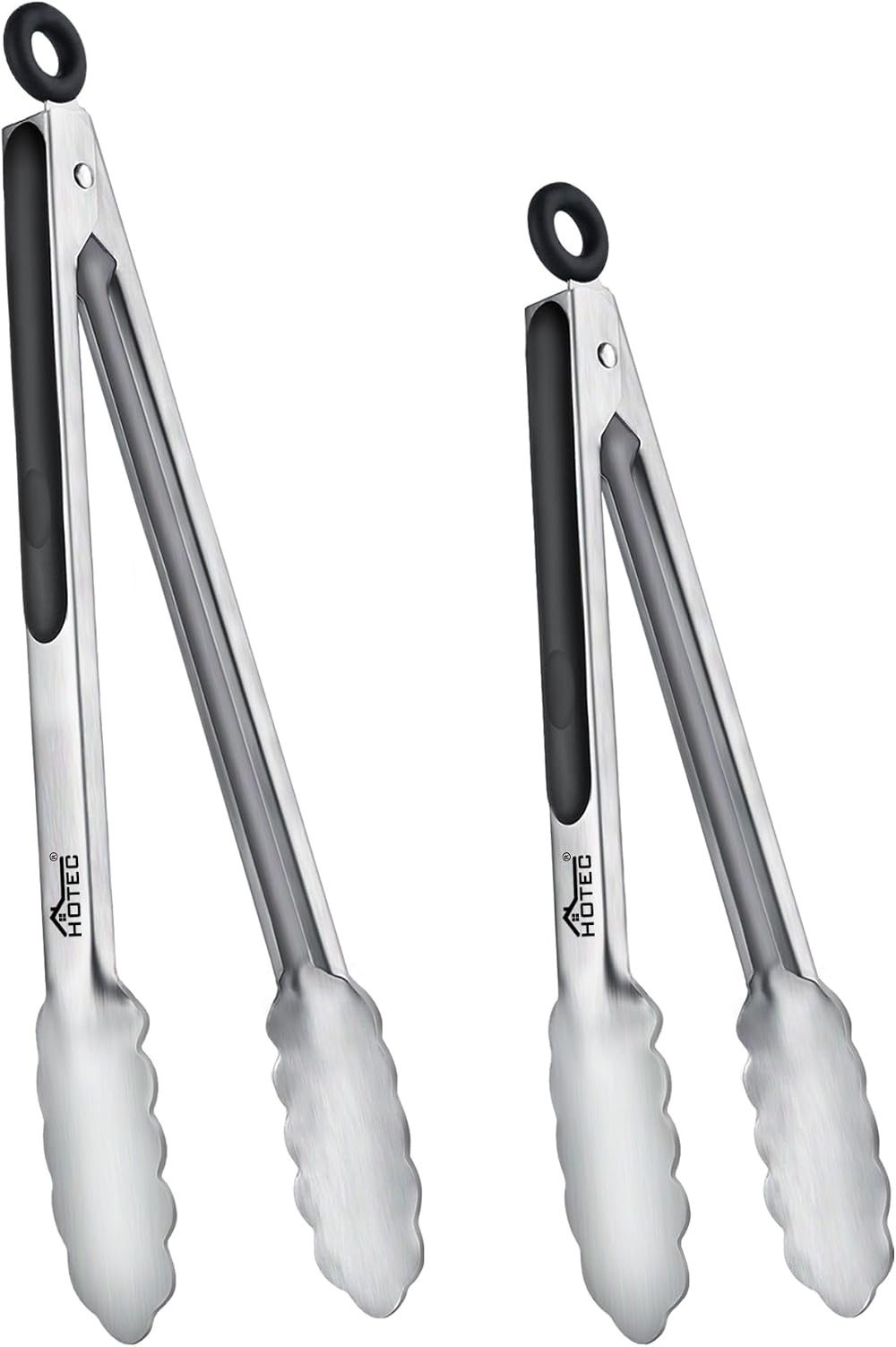 Hotec Stainless Steel Kitchen Tongs Set 2 9" 12" Locking Non-Slip Grip Food BBQ