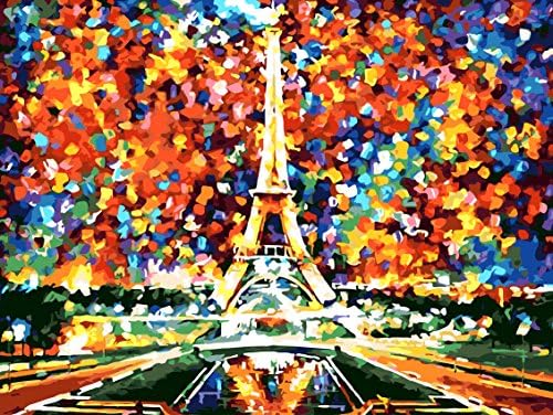Easy ArtWorld's DIY Oil Painting Paint By Number KIT | Beautiful DIY Artwork Painting SET | Includes FRAME (stretcher) 16" x 20" (40cmx50cm) | Suitable For All Ages [Eiffel Tower]