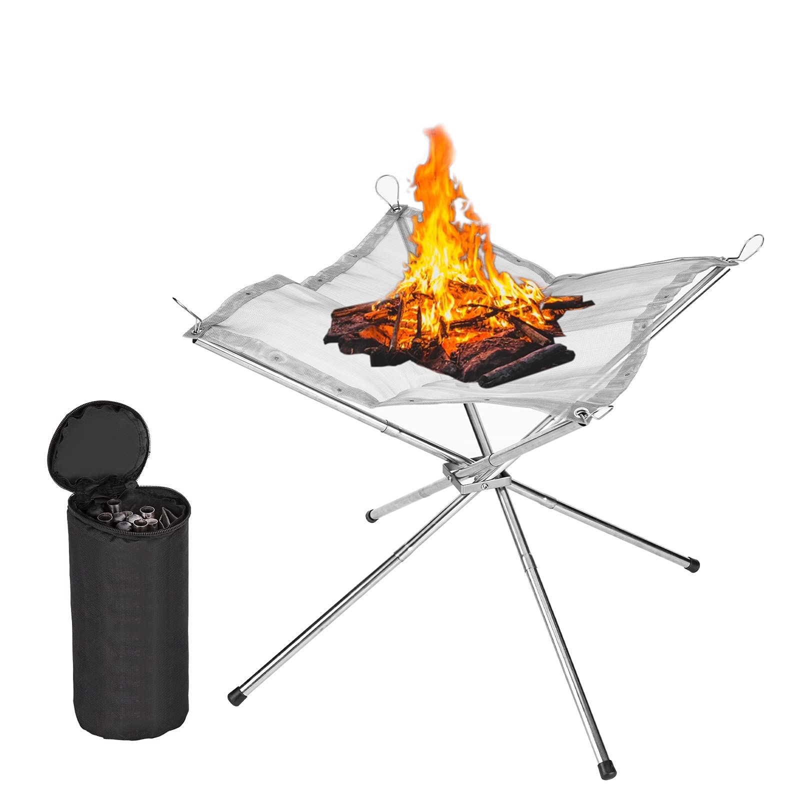 Portable Fire Pit, Camping Stainless Steel Outdoor Fireplace, Collapsing Steel Mesh Fireplace Foldable Outdoor Fire Pit for Patio, Camping, Backyard and Garden Bonfire stand uk