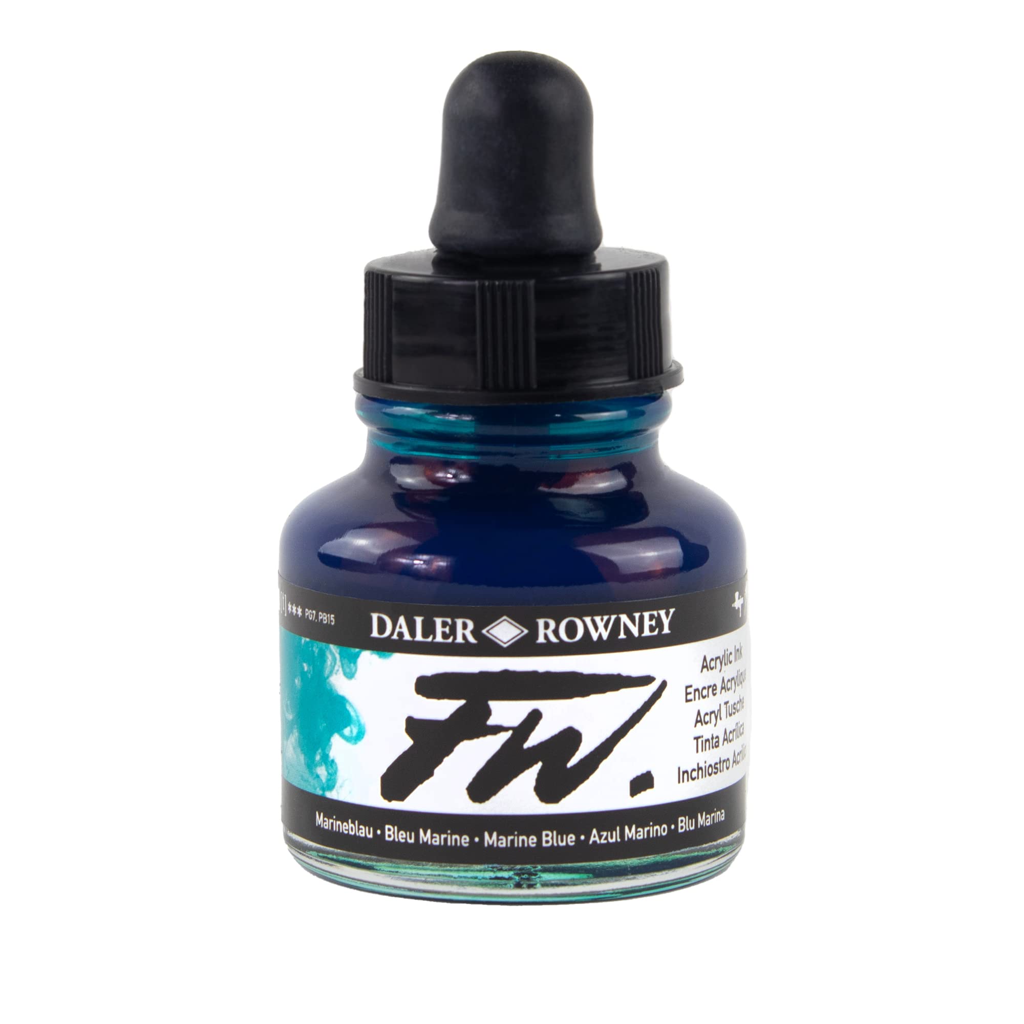 Daler-Rowney FW Acrylic Ink, Glass Bottle with Dropper, 1oz - 29.5 ml, Marine Blue