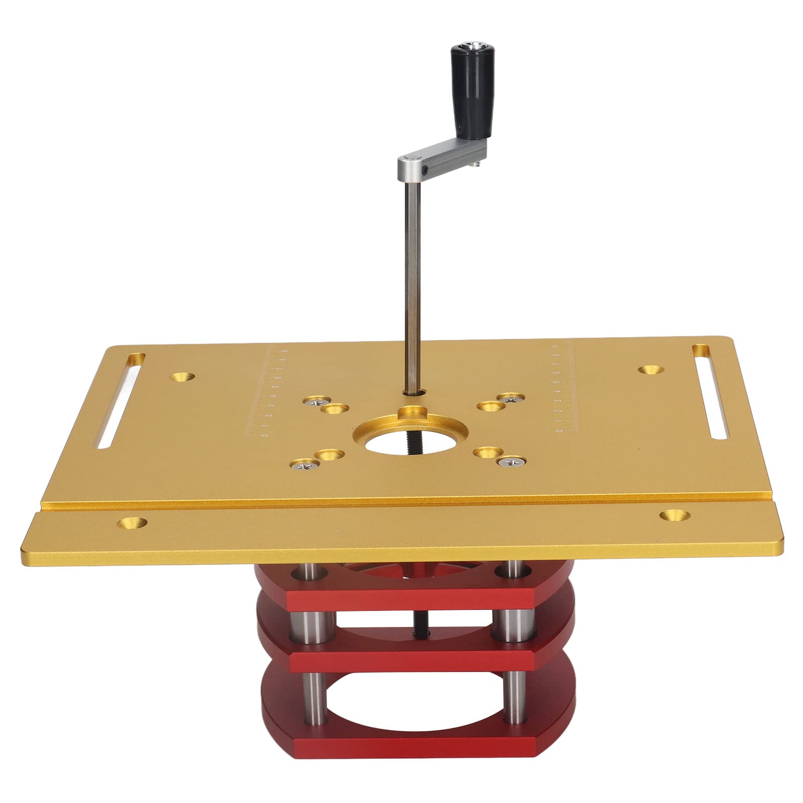 Router Lift Table Aluminum Alloy, Manual Router Lift System Kit with Crank Handle for Easy Adjustment, Ideal for Small Trimming Machines (Gold)
