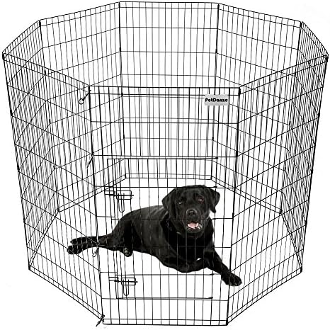 PetDanze Dog Puppy Playpen with Door | Indoor Outdoor Outside Exercise Pen Play Yard | Small animal Pet Puppies Foldable Fence Enclosures Crate | 8 Panel Metal Wire (48" Height)