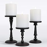 Matte Black Candle Holders Set of 3 - Metal Candle Holders for Pillar Candles & LED Flameless Candles - 6, 8 & 10 Inch Tall - Decorative for Table, Fireplace & More - Pillar Candles Holders Sets of 3