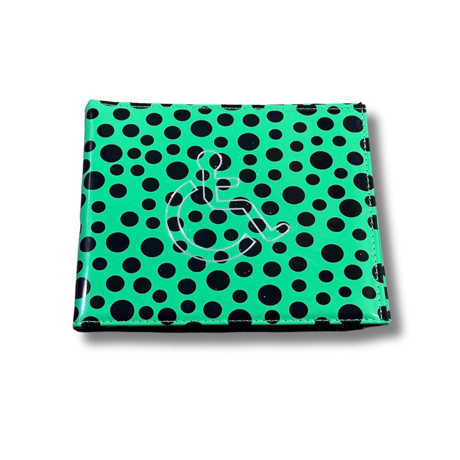 PU Leather Disabled Badge & Timer Holder Wallet Protector Hologram Safe Parking Permit Cover Polka-Dot (Green)