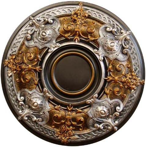 Fine Art Deco "Dark Platinum" Hand Painted Ceiling Medallion 28-1/8 In. Finished in Bronze and Silver