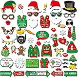 Ugly Christmas Sweater Photo Booth(59Count),Konsait Funny Christmas Photo Booth Stick Funny Xmas Props Selfie Accessories for Adults Kids for Christmas Theme Party Favors Decorations Decor Supplies