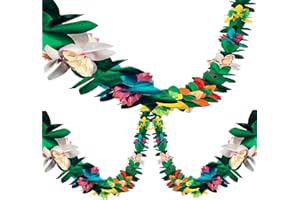 BUSOHA (3Pack) Tissue Flower Garland - 12 Feet Long Tropical Multicolored Paper Garland Flower Banner for Tropical Hawaiian Luau Wedding Party Decorations Supplies