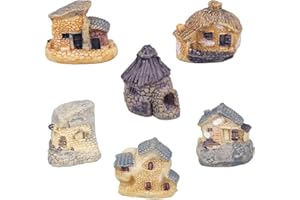 Dong Huang 6pcs Miniature Fairy Garden House Accessories, Mini Fairy Stone Cottage Tiny House, for Garden & Patio Micro Landscape Yard Potted Plant Bonsai Terrarium Decoration